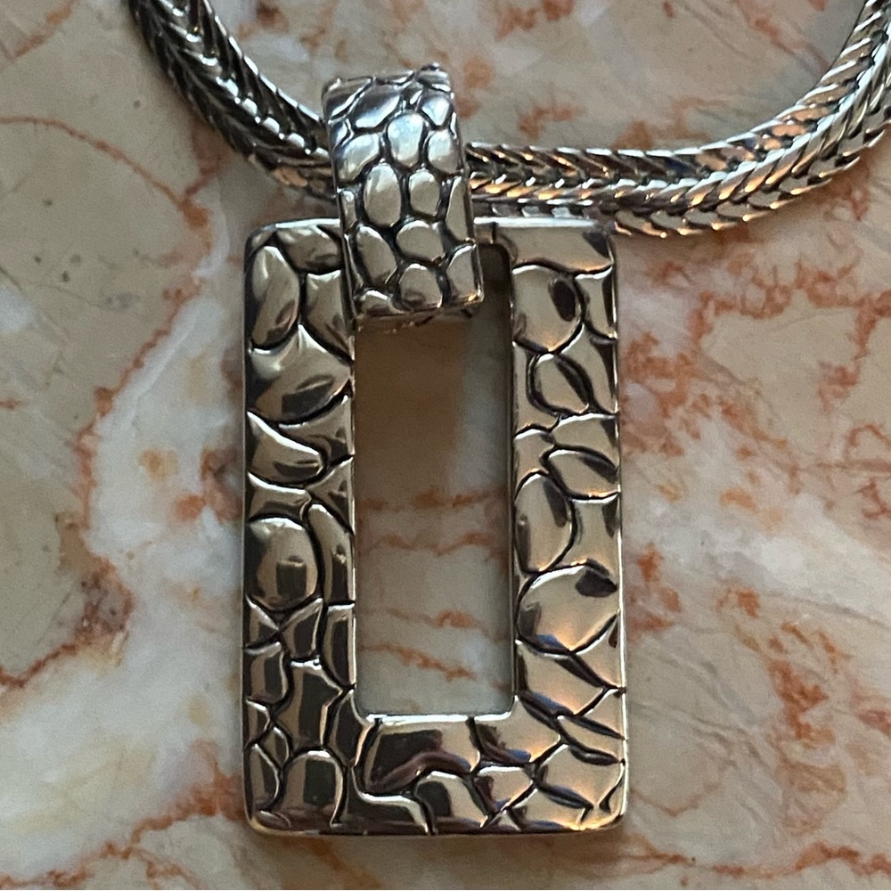 Silver Square Pendant Snake Chain Statement Neckl… - image 3